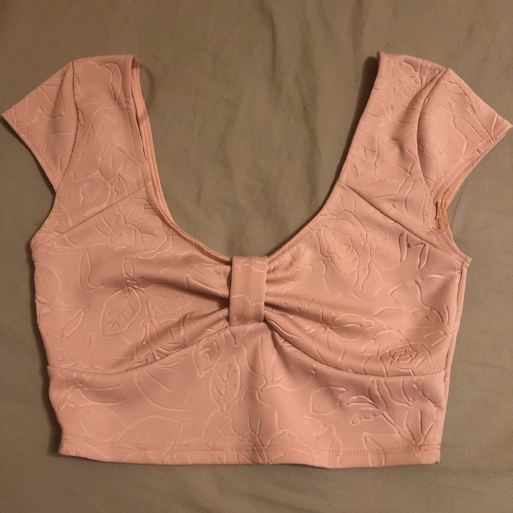 Blush pink off the shoulder crop top